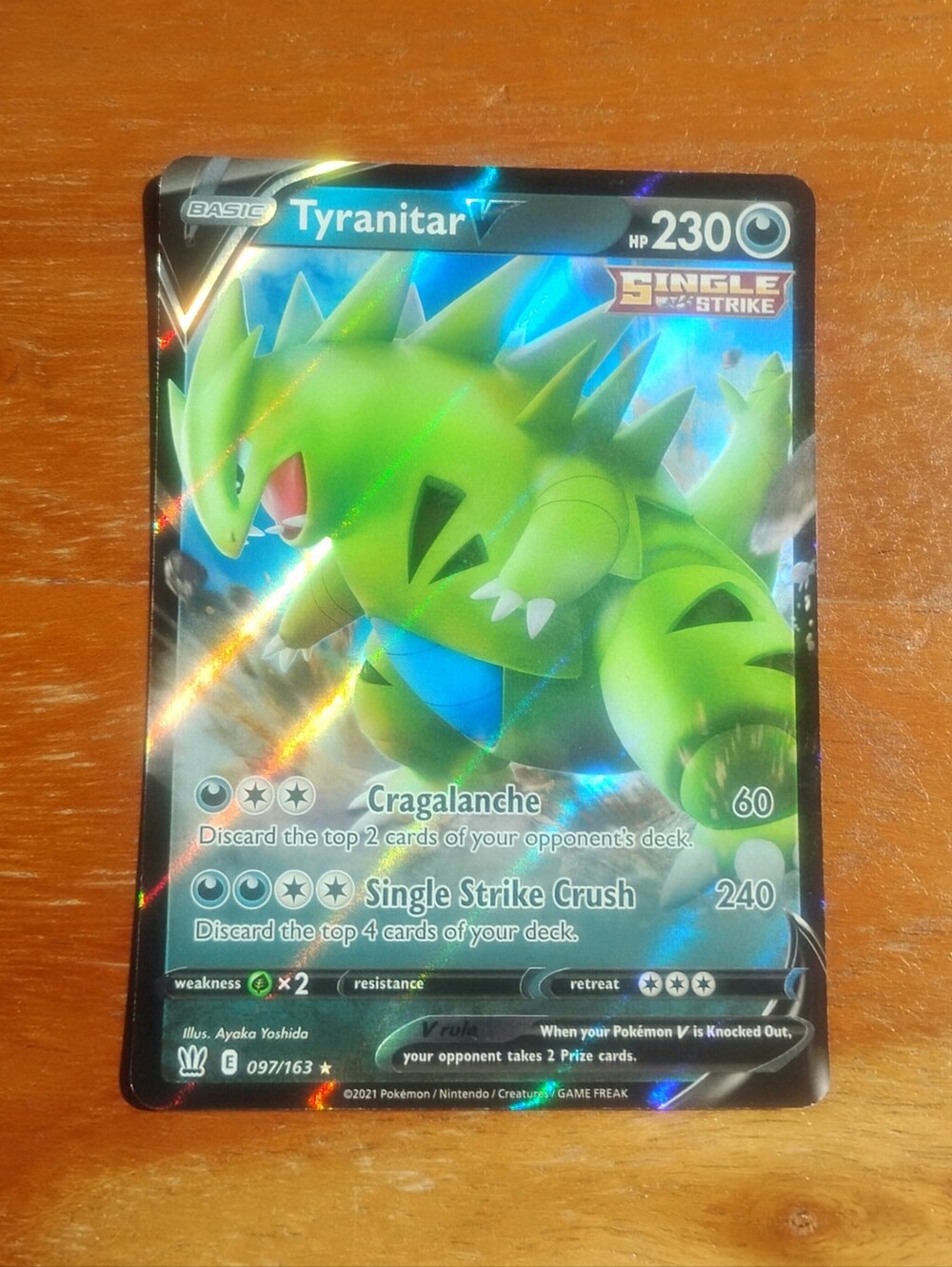 NM 2021 Holo Ultra Rare Full Art Tyranitar V 097/163 Battle Styles Pokemon Card